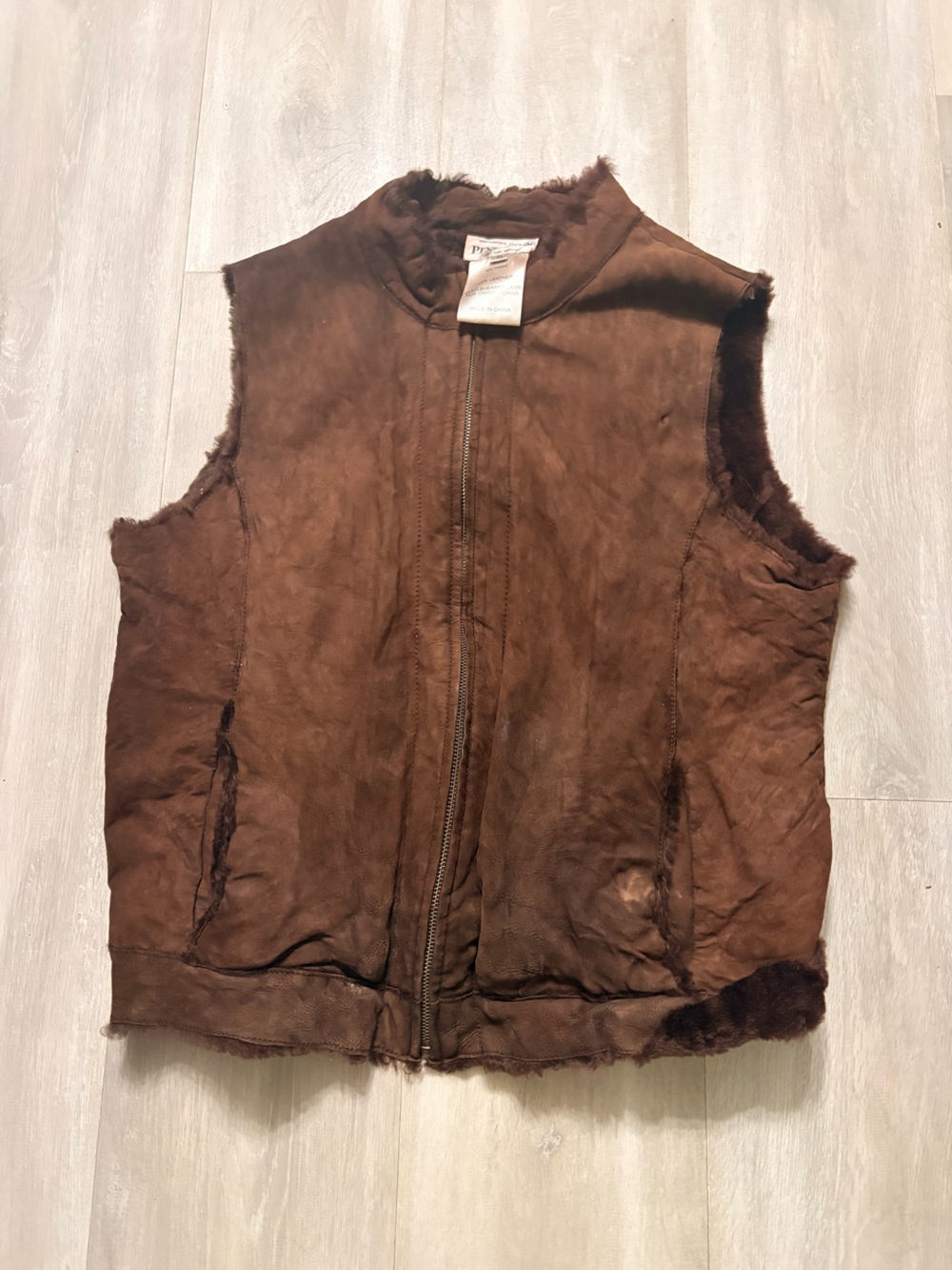 Pendleton Brown Shearling-Lined Suede Vest